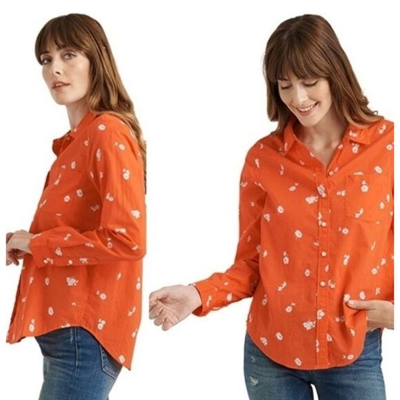 Lucky Brand Button Front Shirt Blouse Top Orange Floral Size Small Boho Western - Picture 1 of 6